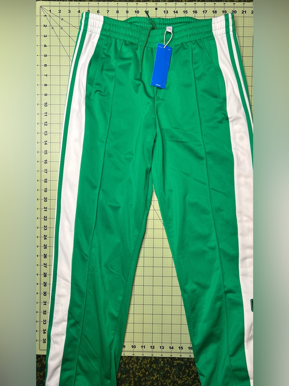 Adidas Original Green Track Pants with White Side Stripes